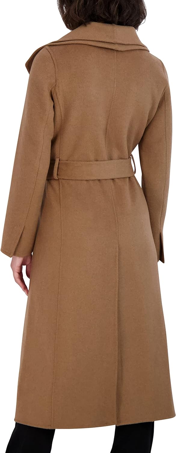 TAHARI Women's Maxi Double Face Wool Blend Wrap Coat, Camel