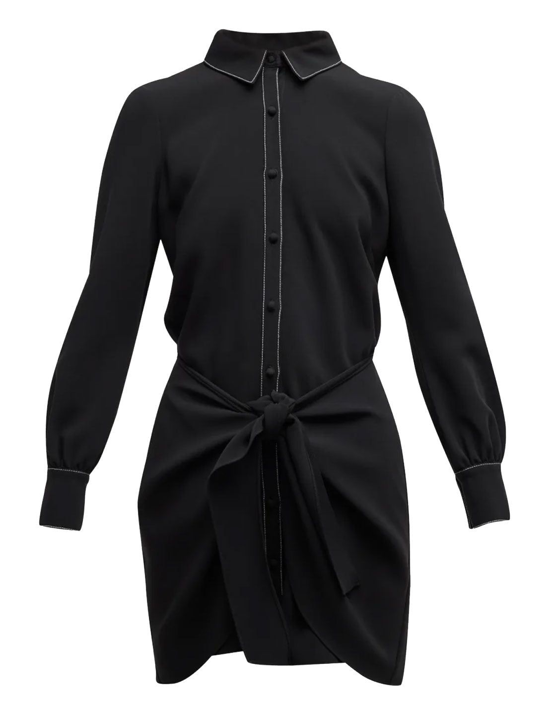 Cinq A Sept Gaby Tie-Waist Topstitched Solid Black Crepe Mini Dress