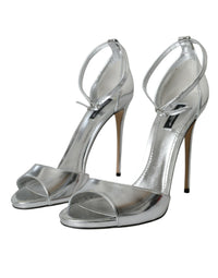 Dolce & Gabbana Silver KEIRA Leather Heels Sandals Women's Shoes