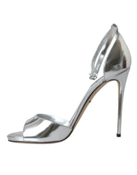 Dolce & Gabbana Silver KEIRA Leather Heels Sandals Women's Shoes