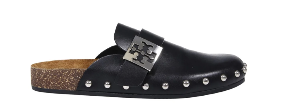 Tory Burch Women's Mellow Stud Mule Slides, Black/Silver Perfect Black Silver