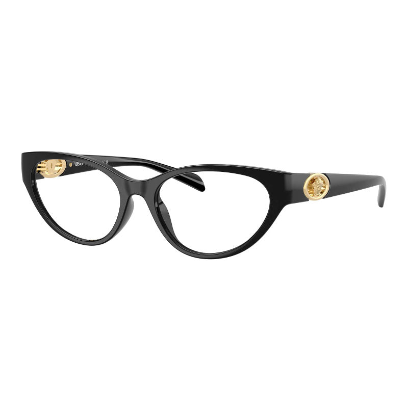 Versace Eyeglasses Cat Eye Full Rim, Shiny Black Frame and Clear Demo Lens Lens VE3372UGB1