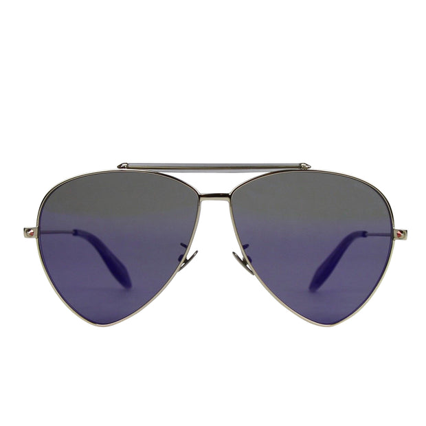 Alexander McQueen Unisex Blue Metal Reflective Aviator Sunglasses AM0058S 442139 7015