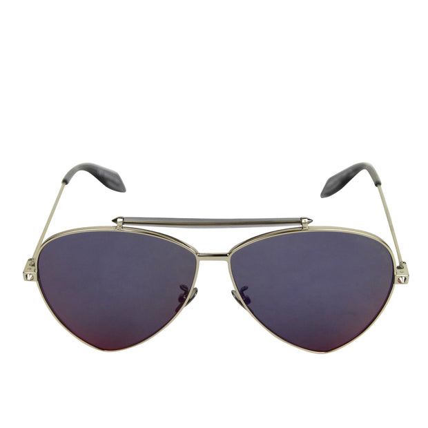Alexander McQueen Unisex Blue Metal Reflective Aviator Sunglasses AM0058S 442139 7015