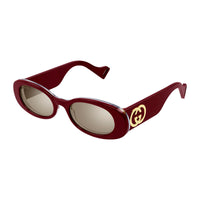 Gucci Sunglasses Oval Full Rim, Shiny Burgundy Frame and Brown with Light Mirror Lens GG0517S009