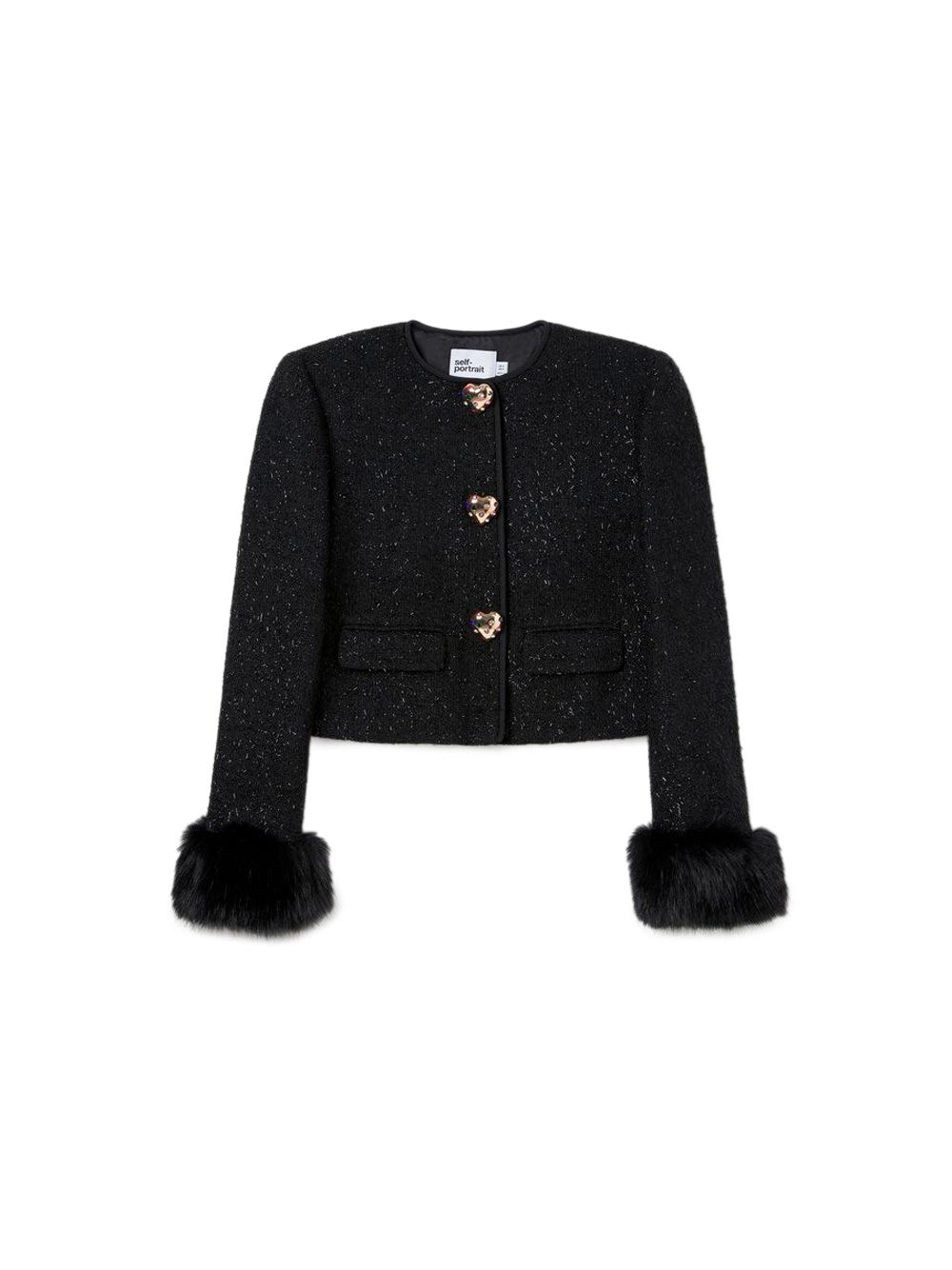 Self-Portrait Women Boucle Fur Cuff Jacket