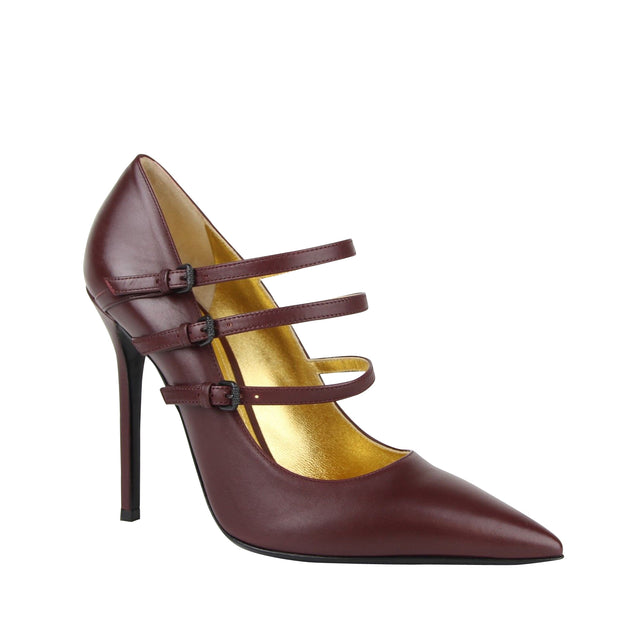 Bottega Veneta Women's 3 Straps Mahogany Leather Heels 443156 2240