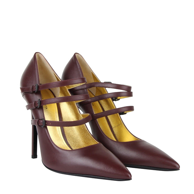 Bottega Veneta Women's 3 Straps Mahogany Leather Heels 443156 2240