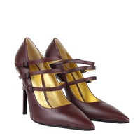 Bottega Veneta Women's 3 Straps Mahogany Leather Heels