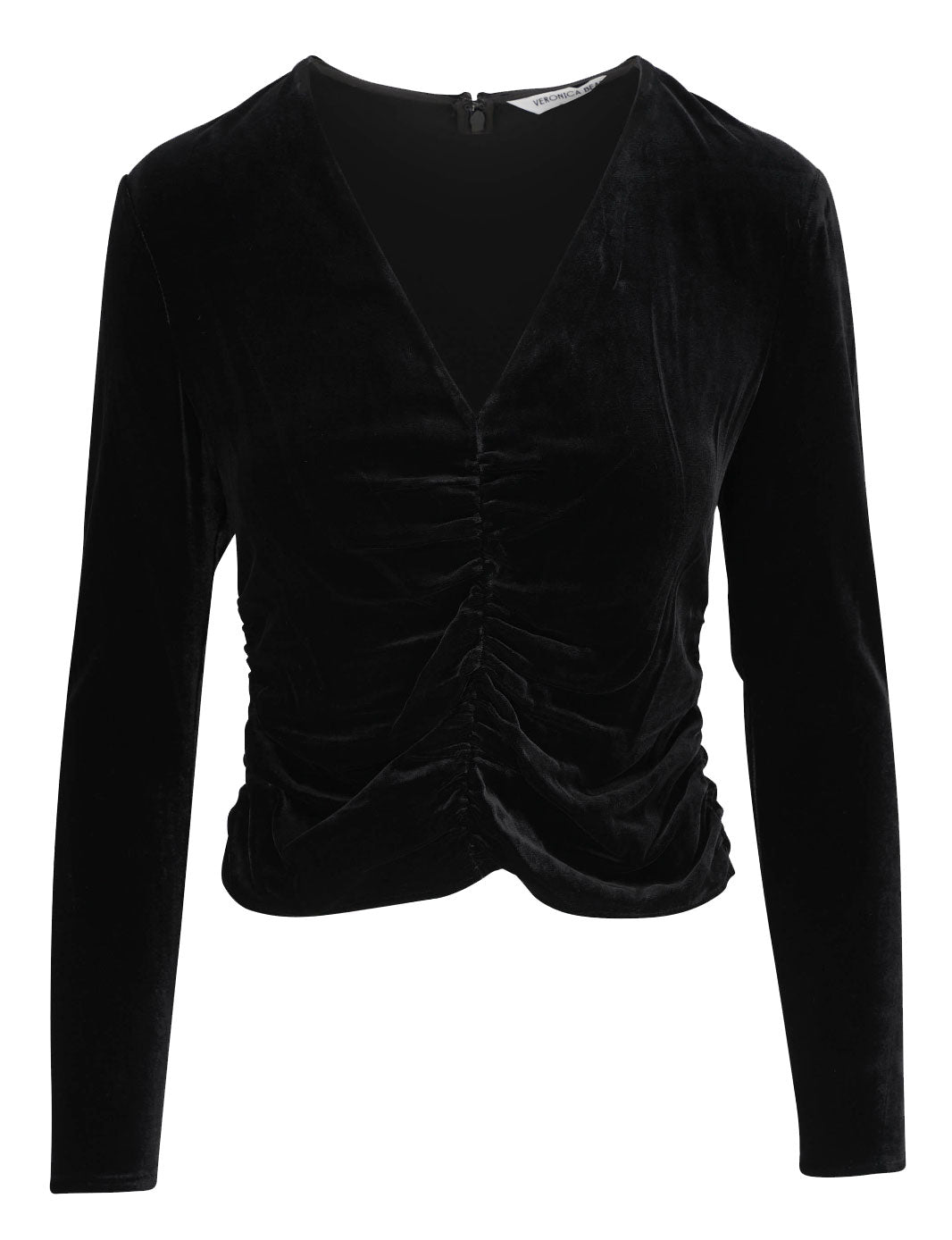 Veronica Beard Pelona Ruched Long-Sleeve Velvet Top, Black Black