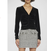 Veronica Beard Pelona Ruched Long-Sleeve Velvet Top, Black