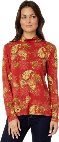 Johnny Was Women's Paisley Lace Mock Neck Top Orange Multi Multi-Color