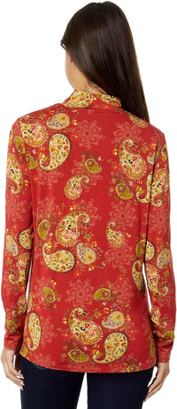 Johnny Was Women's Paisley Lace Mock Neck Top Orange Multi