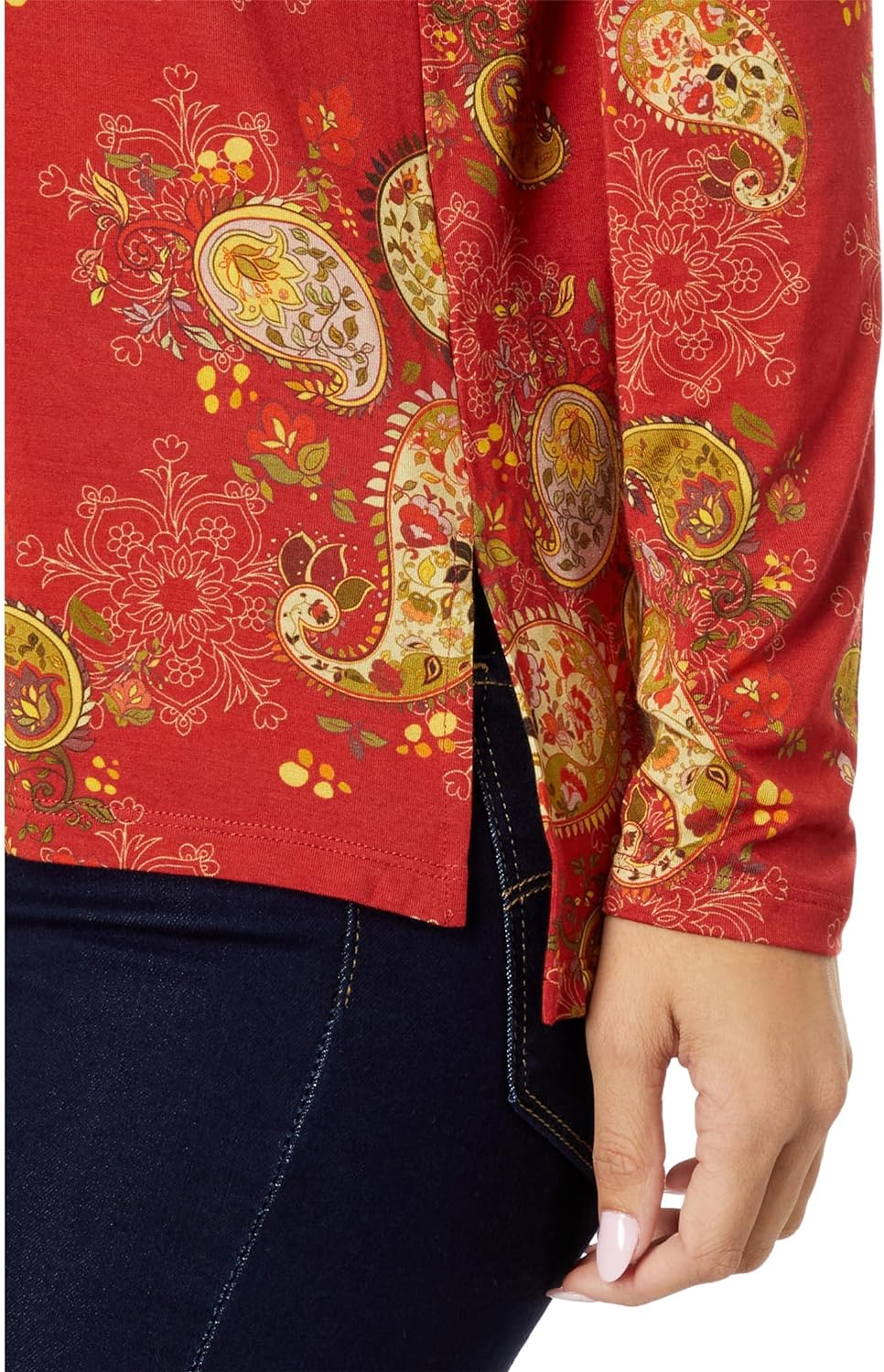 Johnny Was Women's Paisley Lace Mock Neck Top Orange Multi