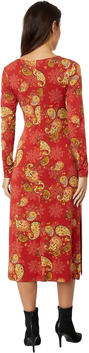 Johnny Was Women's Paisley Lace Long Sleeve Tie Front Knit Dress Multi Midi