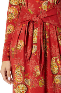 Johnny Was Women's Paisley Lace Long Sleeve Tie Front Knit Dress Multi Midi