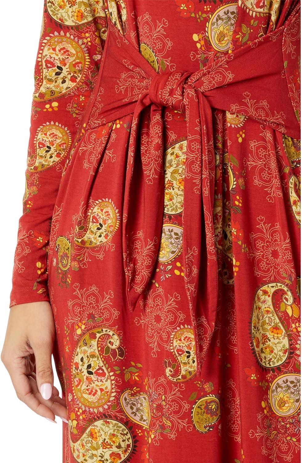 Johnny Was Women's Paisley Lace Long Sleeve Tie Front Knit Dress Multi Midi