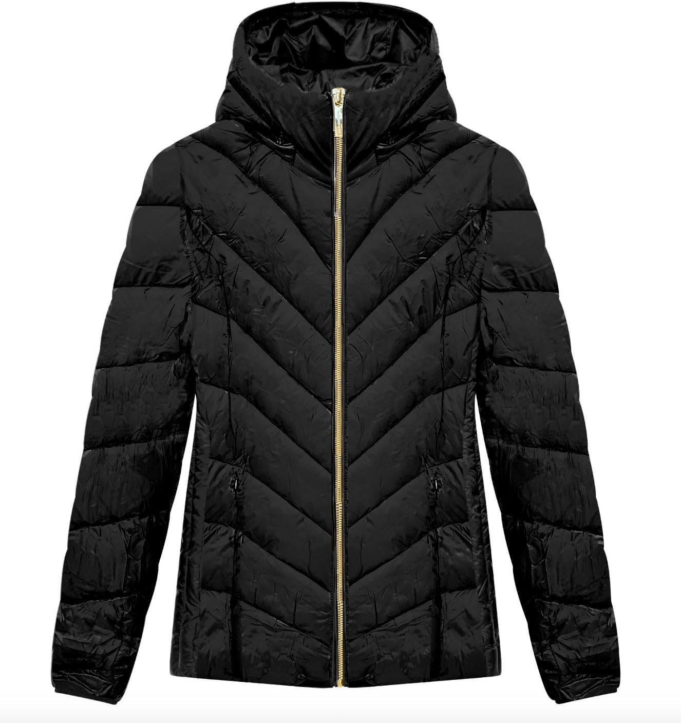 Michael Michael Kors Women's Black Chevron Quilted Short Packable Jacket Coat1