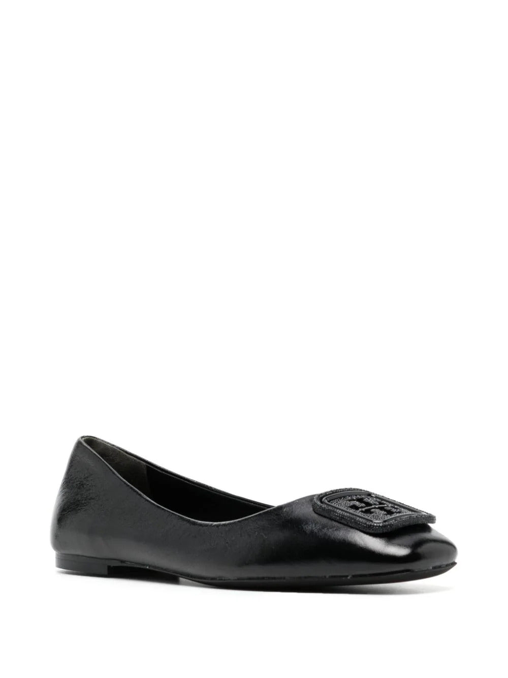 Tory Burch Women's Georgia Leather Pave Logo Ballet Flats Shoes, Black Black