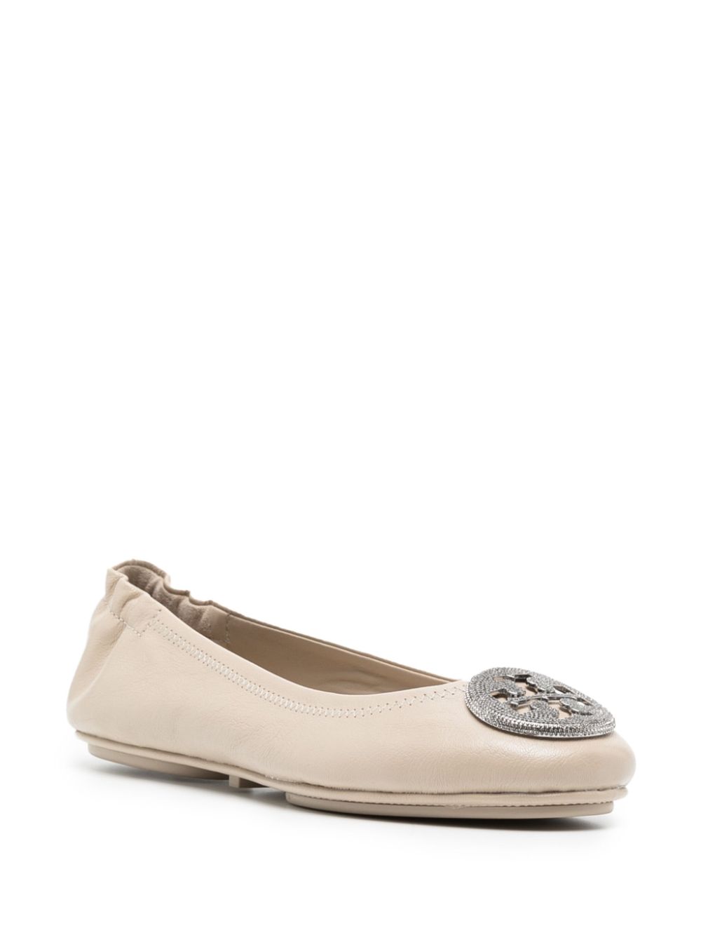 Tory Burch Women's Minnie Travel Ballet Pave Flat, Stone Gray/Silver1