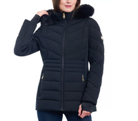 Michael Michael Kors Women's Black Chevron Faux Fur Hooded Coat S Black