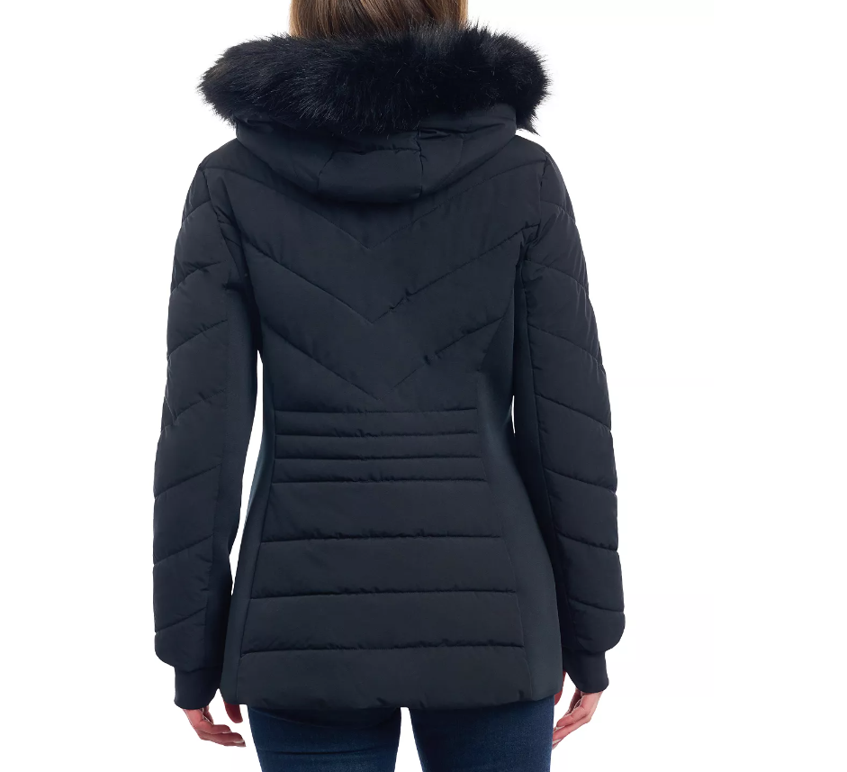 Michael Michael Kors Women's Black Chevron Faux Fur Hooded Coat
