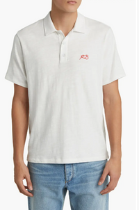 Rag & Bone Men's Love RB Soft Cotton Short Sleeve Polo T-Shirt, White