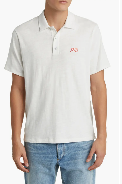 Rag & Bone Men's Love RB Soft Cotton Short Sleeve Polo T-Shirt, White