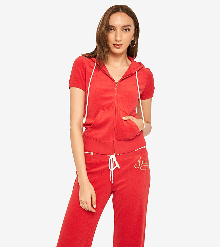 Juicy Couture Women's Rugby Juicy Rope Microterry Robertson Short Sleeve Jacket M M Red