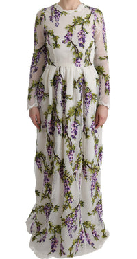 Dolce & Gabbana White Floral Embroidered Maxi Women's Dress