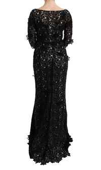 Dolce & Gabbana Black Cotton Silk Floral Long Women's Dress