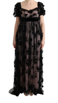 Dolce & Gabbana Black Pink Silk Applique Shift Women's Dress