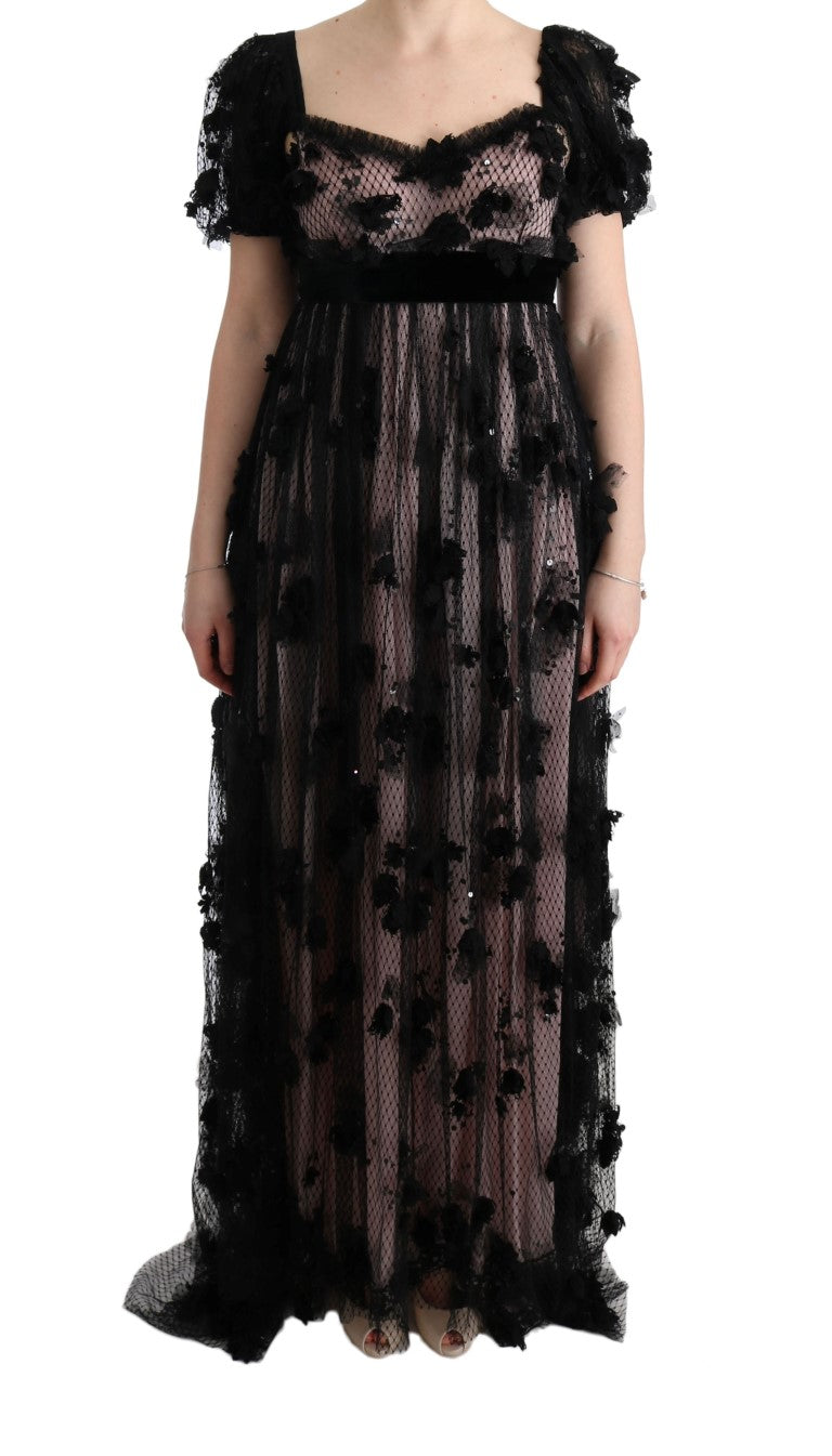 Dolce & Gabbana Black Pink Silk Applique Shift Women's Dress