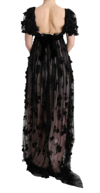 Dolce & Gabbana Black Pink Silk Applique Shift Women's Dress