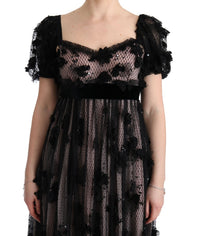 Dolce & Gabbana Black Pink Silk Applique Shift Women's Dress