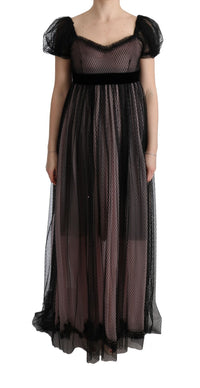 Dolce & Gabbana Black Pink Silk Long Shift Women's Dress