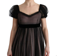 Dolce & Gabbana Black Pink Silk Long Shift Women's Dress