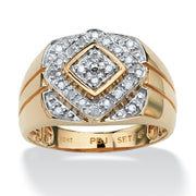 PalmBeach Jewelry Men's 10K Yellow Gold Round Genuine Diamond Geometric Ring (1/4 cttw, I Color, I3 Clarity) Sizes 9-13