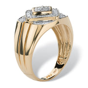 PalmBeach Jewelry Men's 10K Yellow Gold Round Genuine Diamond Geometric Ring (1/4 cttw, I Color, I3 Clarity) Sizes 9-13