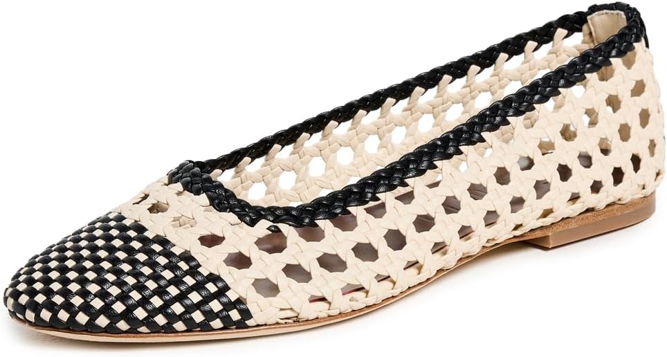 STAUD Women's Nell Crochet Ballerina Flats, Cream/Black 36 Cream Black