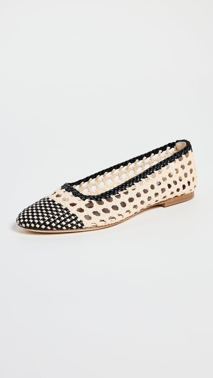 STAUD Women's Nell Crochet Ballerina Flats, Cream/Black
