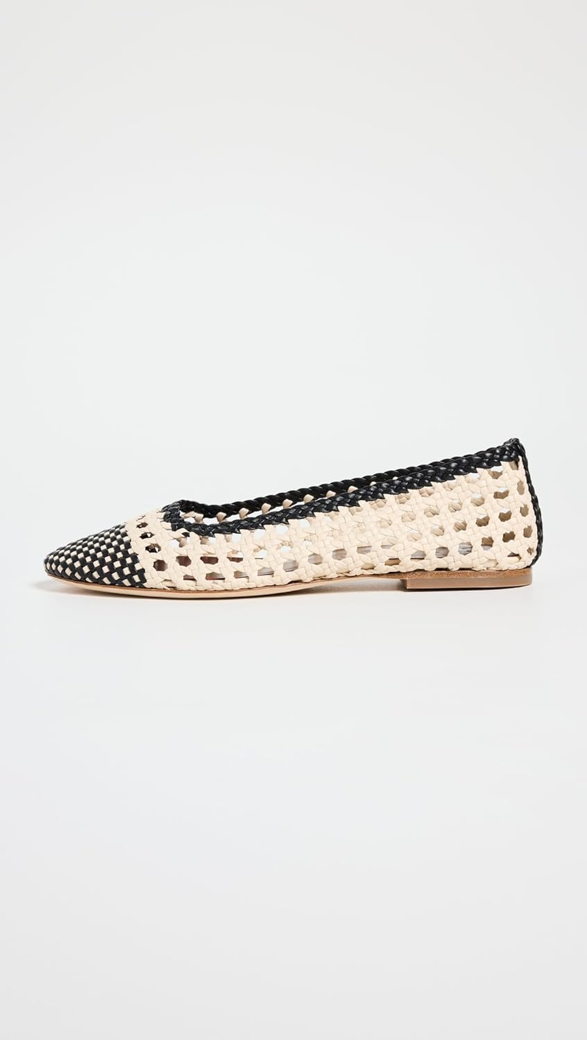 STAUD Women's Nell Crochet Ballerina Flats, Cream/Black