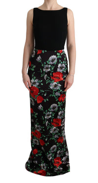 Dolce & Gabbana Multicolor Floral Print Stretch Sheath Long Women's Dress