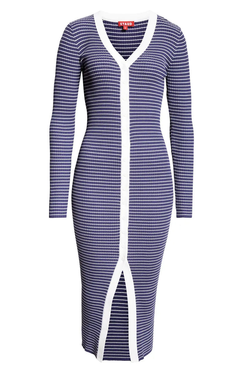 STAUD Women's Shoko Sweater, Navy Micro Stripe XL Navy Micro Stripe
