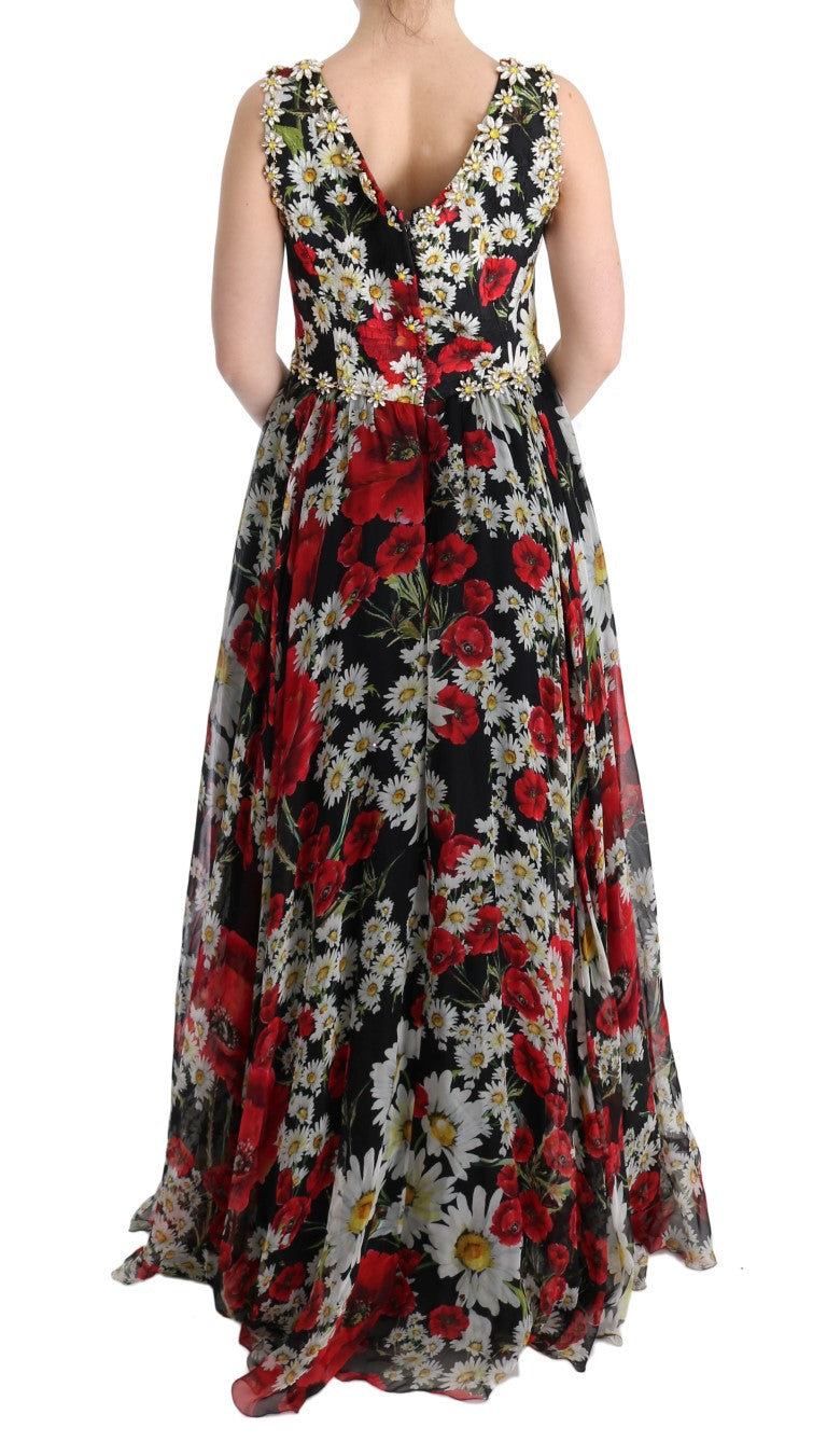 Dolce & Gabbana Multicolor Silk Floral Crystal Long Maxi Women's Dress
