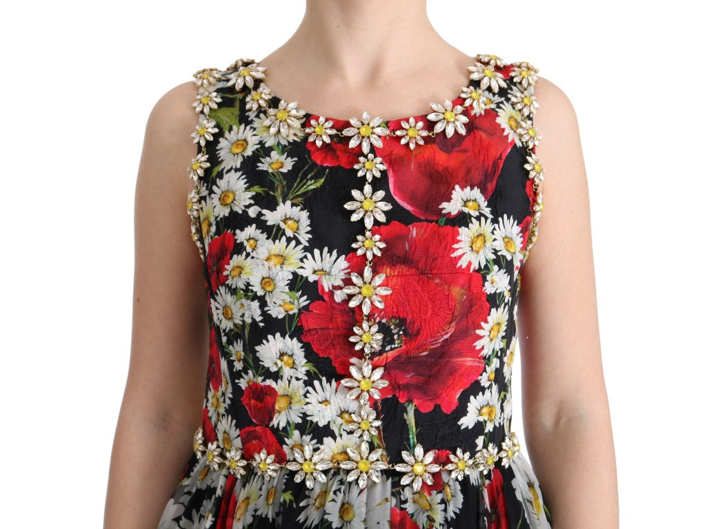 Dolce & Gabbana Multicolor Silk Floral Crystal Long Maxi Women's Dress