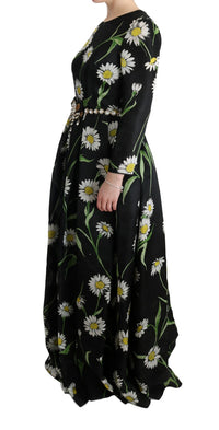 Dolce & Gabbana Multicolor Silk Sunflower Print Long Maxi Women's Dress