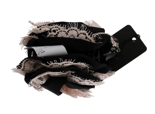 Dolce & Gabbana Black Silk Pink Floral Lace Hair Women's Claw