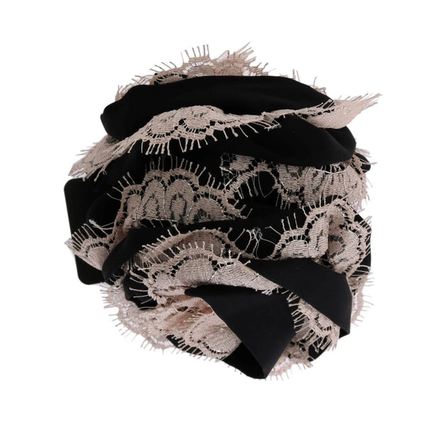 Dolce & Gabbana Black Silk Pink Floral Lace Hair Women's Claw
