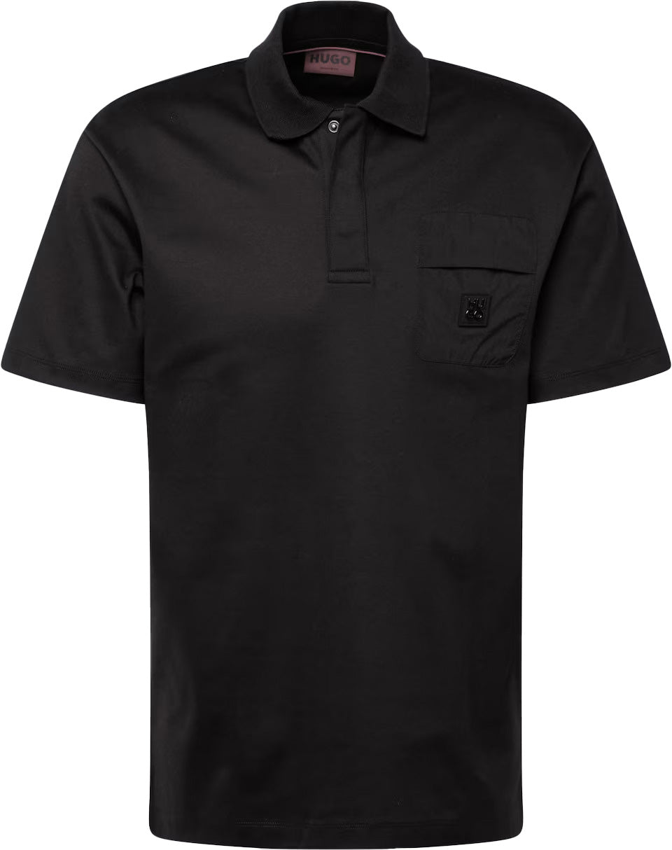 HUGO Men's Domer Solid Black Cotton Short Sleeve Polo T-Shirt Black